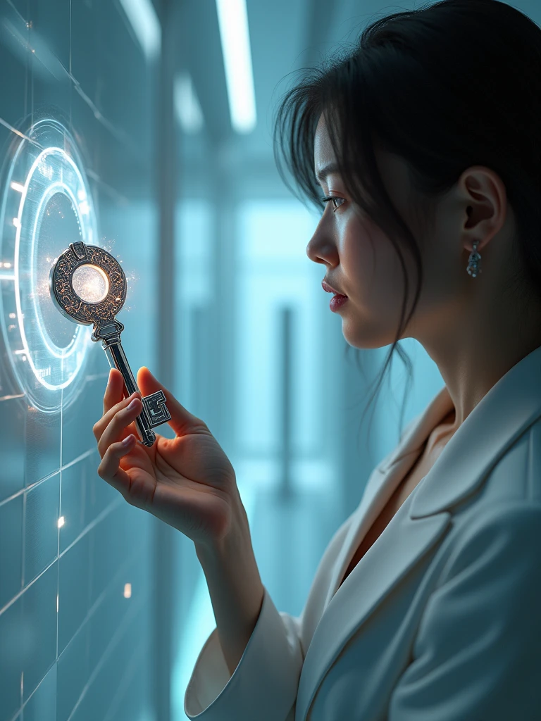 human mind being opened , by futuristic key , key to knowledge , and the unknown
