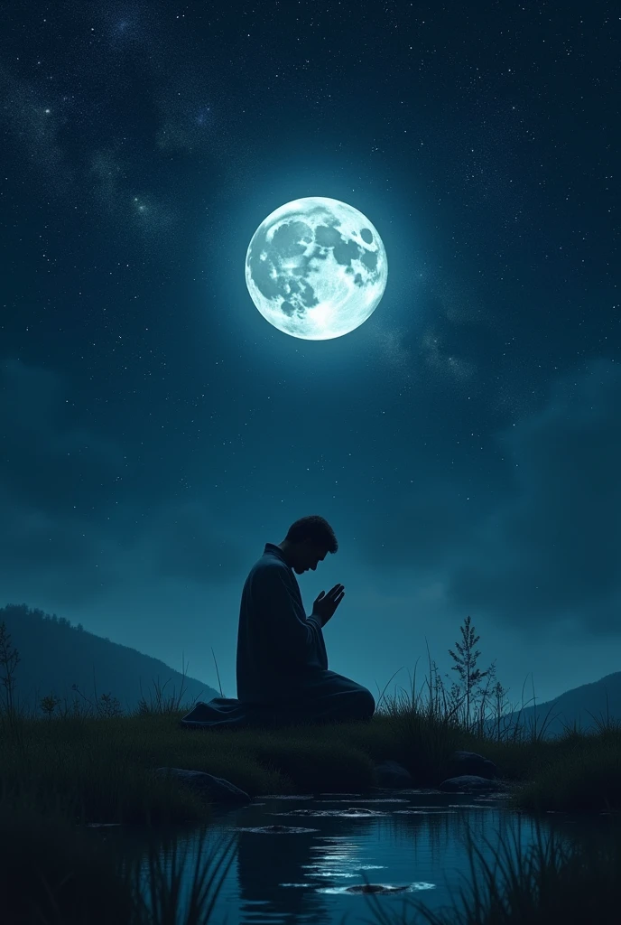 Create an image for a moment of prayer with a starry sky and moon