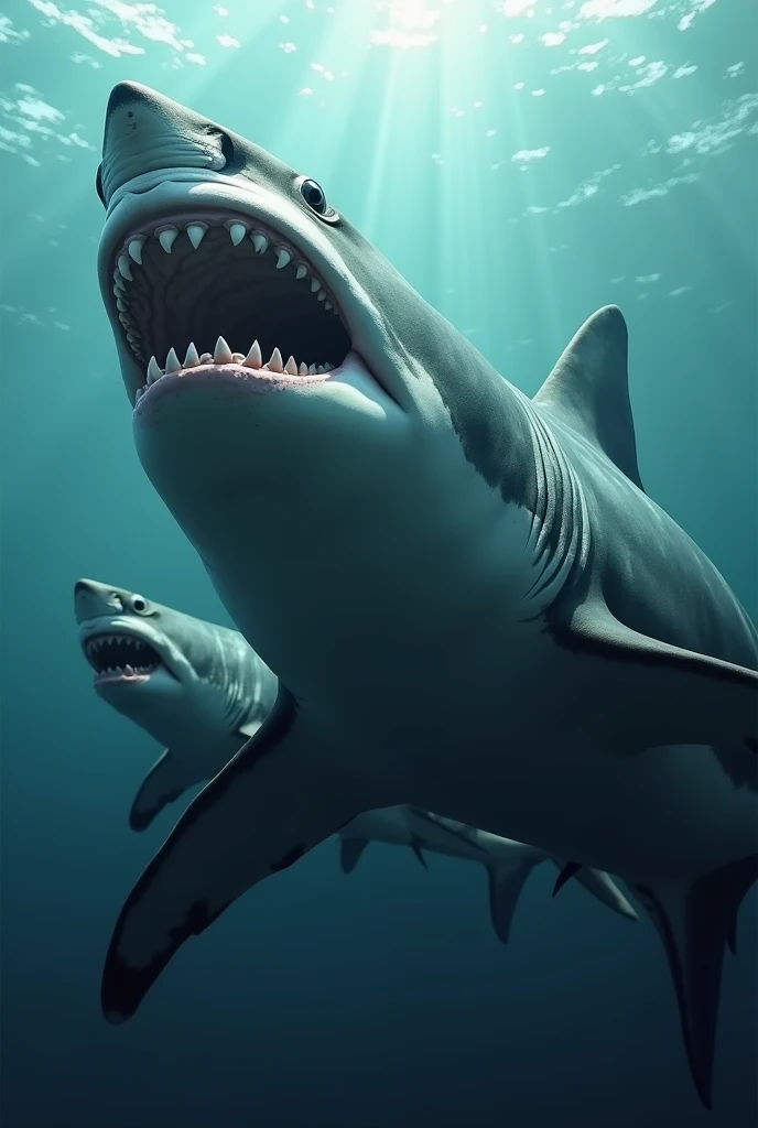 Realistic megladon and shark in one picture 
