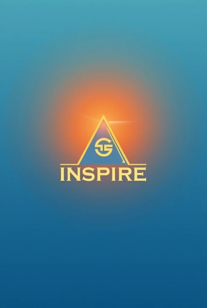 Vibrant gradient background with shades of blue and orange, central symbol of a rising sun or mountain peak, bold and modern font displaying initials or the word "Inspire", clean and simple design, subtle glow effect on the central element, motivational theme