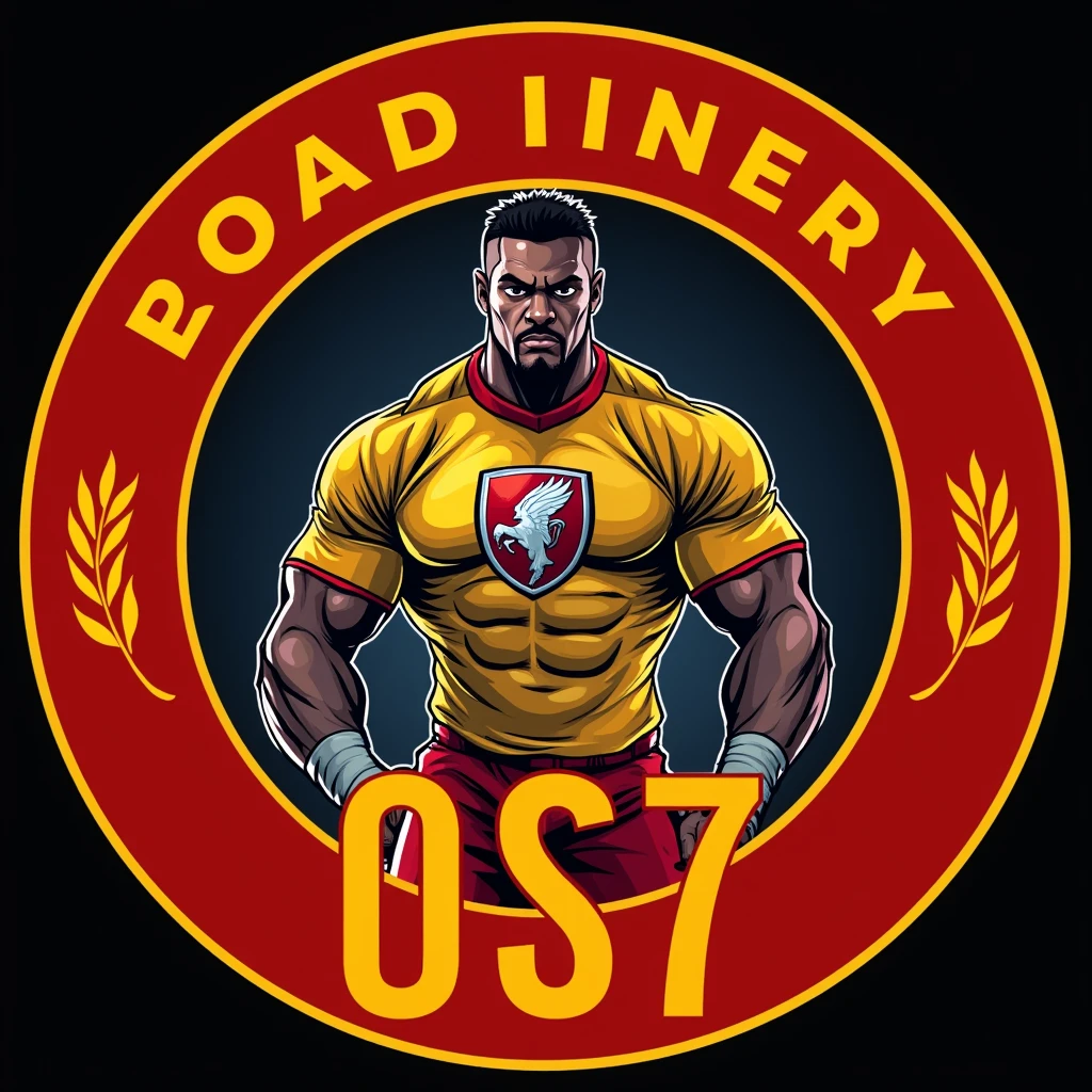 Football player facing the camera, of bust, with yellow shirt and red details, with the image of a shield