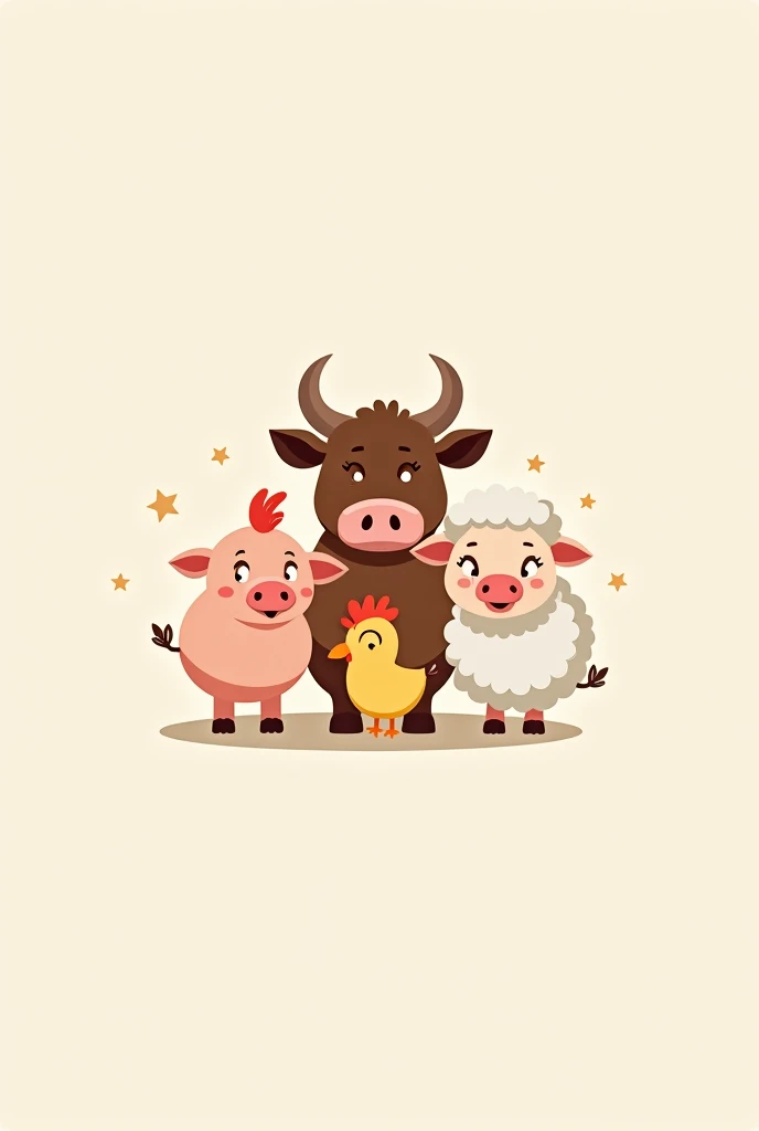 Create a logo with an ox, a pig, a sheep and a chicken