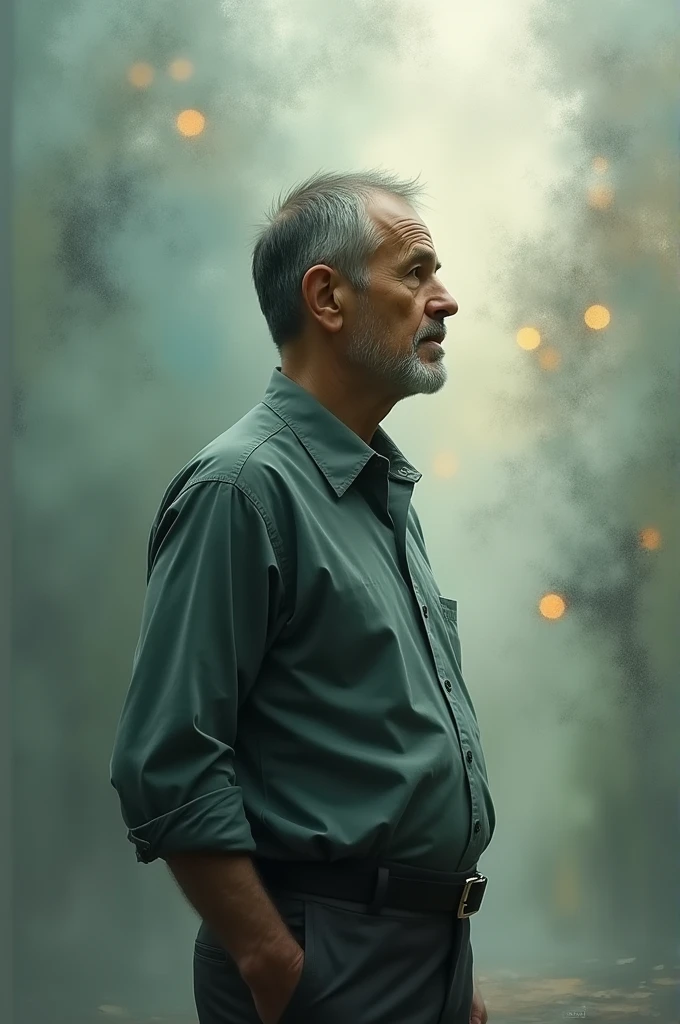 Guy standing and memories  appearing into hisbsubconcious
