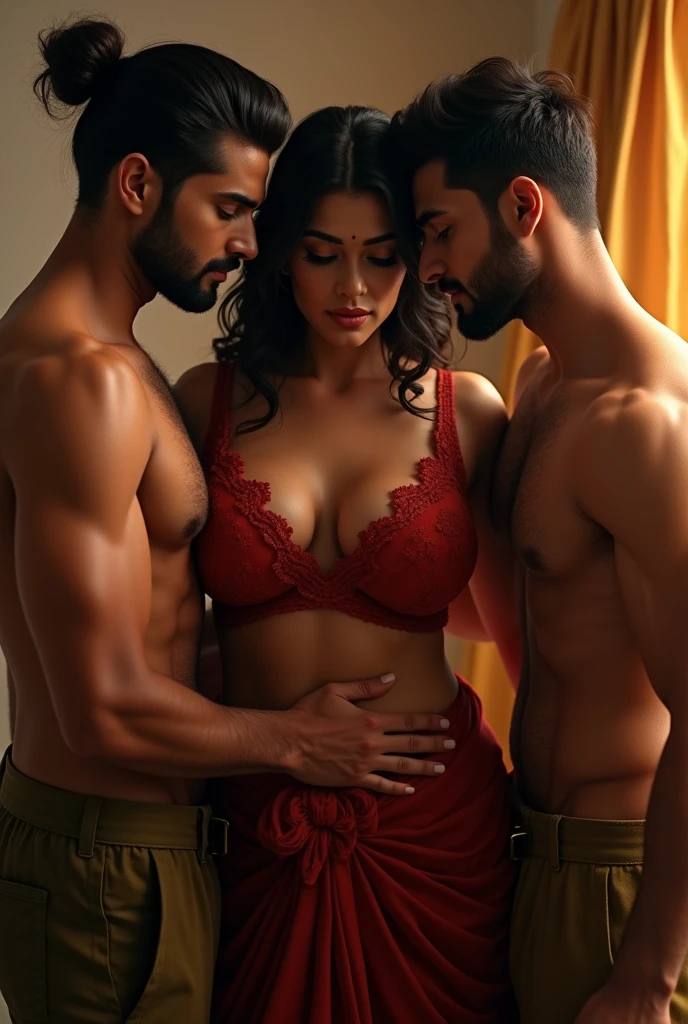 A dark romance book cover featuring two hot, tall, muscular mafia men competing for the same short, curly-haired, dark-skinned woman.
