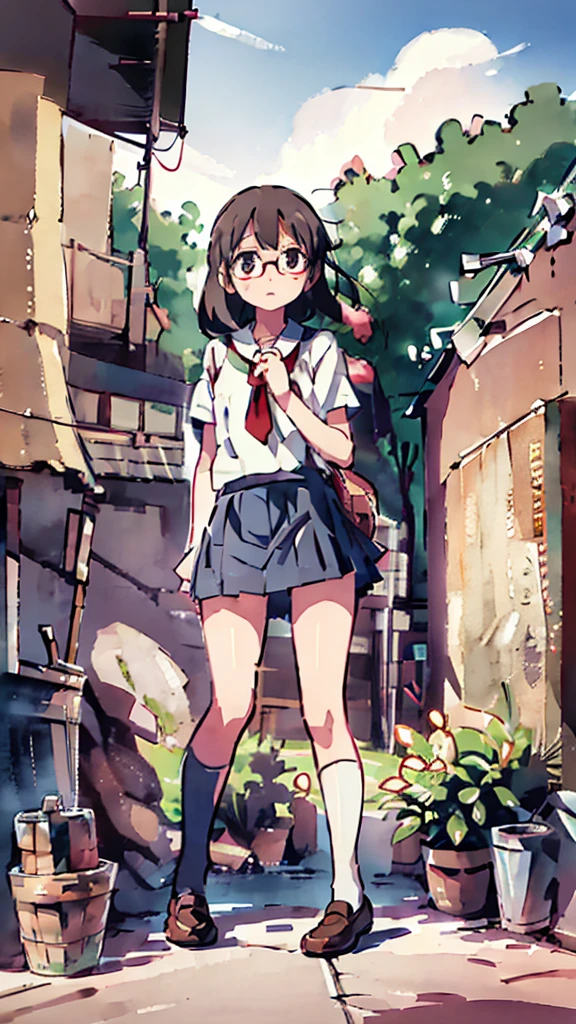 Nsfw、masterpiece, high quality, 4K, HDR,, Stable Diffusion prompt:  girl with short、brown hair and red-framed glasses, wearing a white blouse and navy skirt, white panties visible, navy socks and brown loafers, in a state of arousal and trembling with sexual climax,simple illustration style, In a nichijou (everyday life) Setting Image generation AI model used: Stable Diffusion (eleet- model)

id: i2