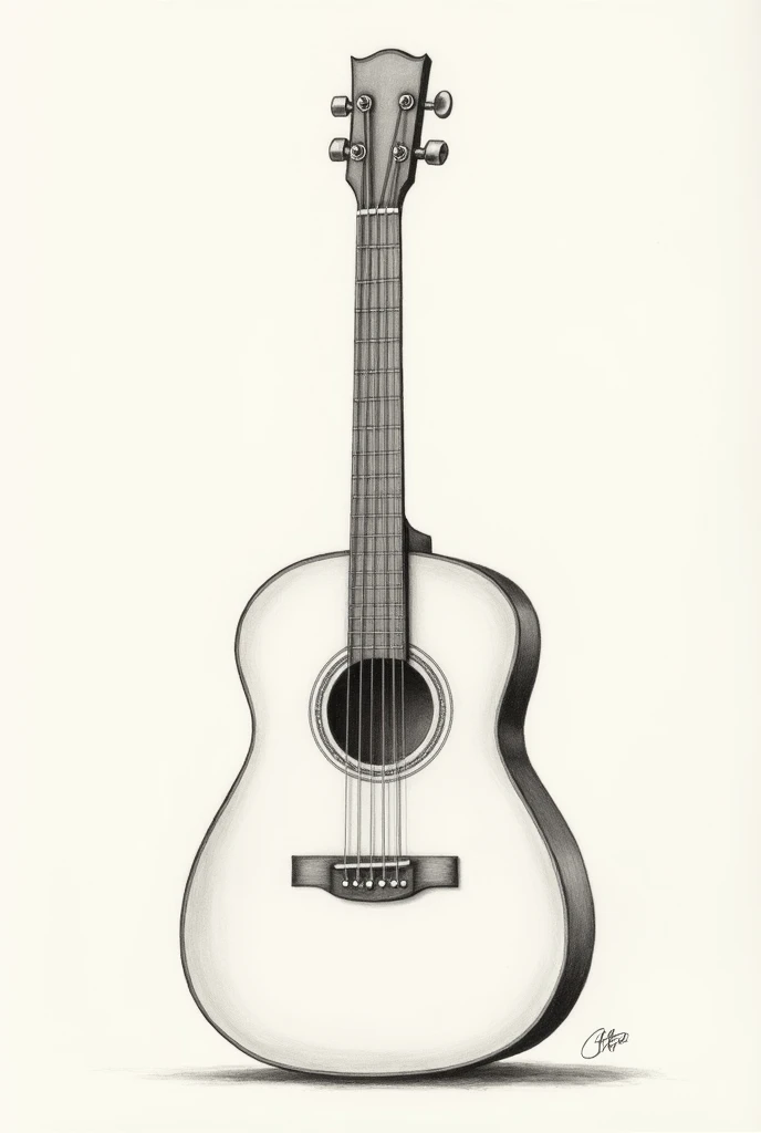Create a drawing of a guitar, simple and easy to draw on paper, but beautiful