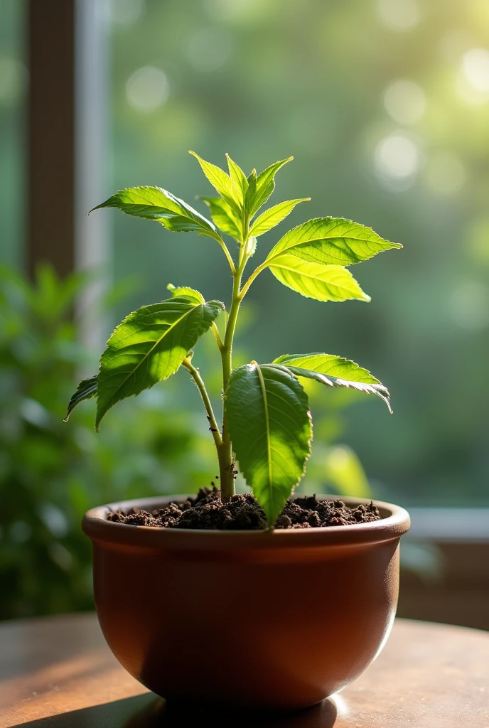 Lemon verbena plant with 1 week of growth in a pot