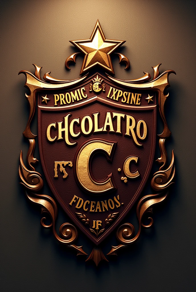 I want a detailed crest for a football team that contains all the Spanish words and acronyms such as: "ChOCOLATEROS FC (that is together), PROMO 2008 and J.Ch". 

Also add a star on the top of the shield not together