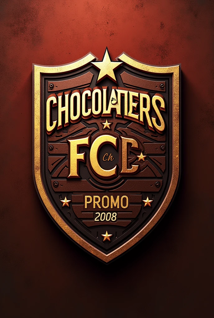 I want a detailed crest for a football team that contains all the Spanish words and acronyms such as: "ChOCOLATEROS FC (that is together), PROMO 2008 and J.Ch". 

Also add a star on the top of the shield not together, The shield has to be such that it can be embroidered on a t-shirt and it has to be in Spanish.