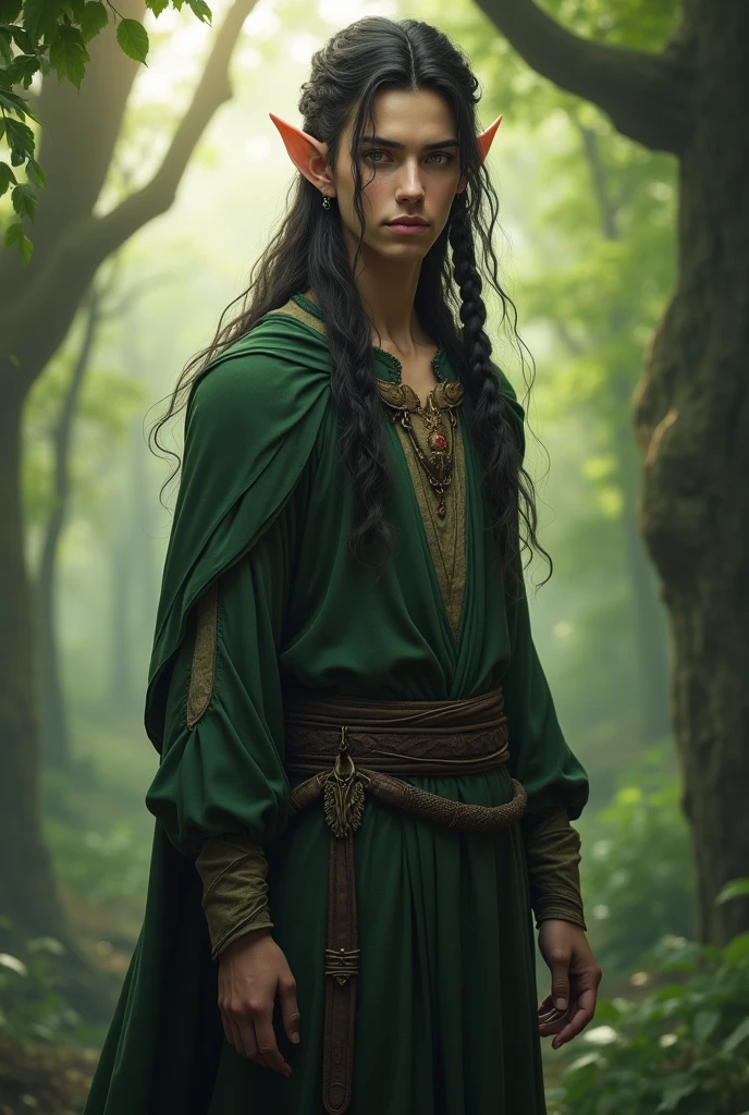 Male, adolescent tall elf, braided hair , dark eyes, younger looking