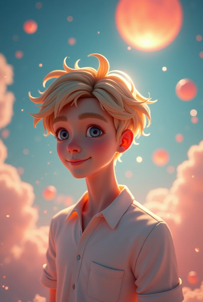 Create a 3D illusion for a profile picture where a 25 year old cute boy in a