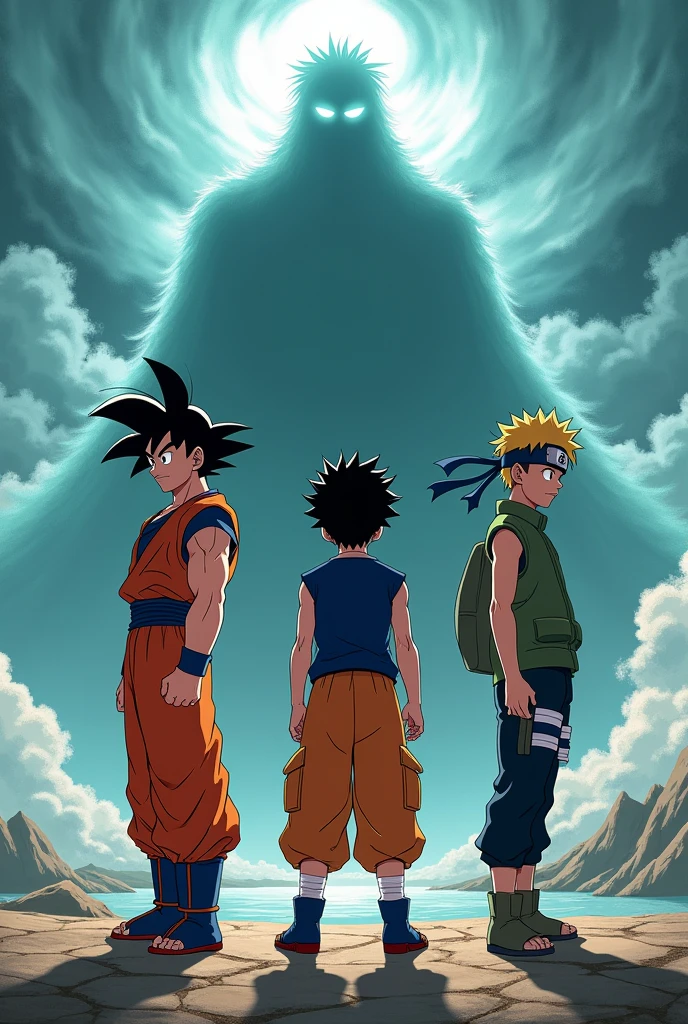 Anime big 3 fighting together against ghost