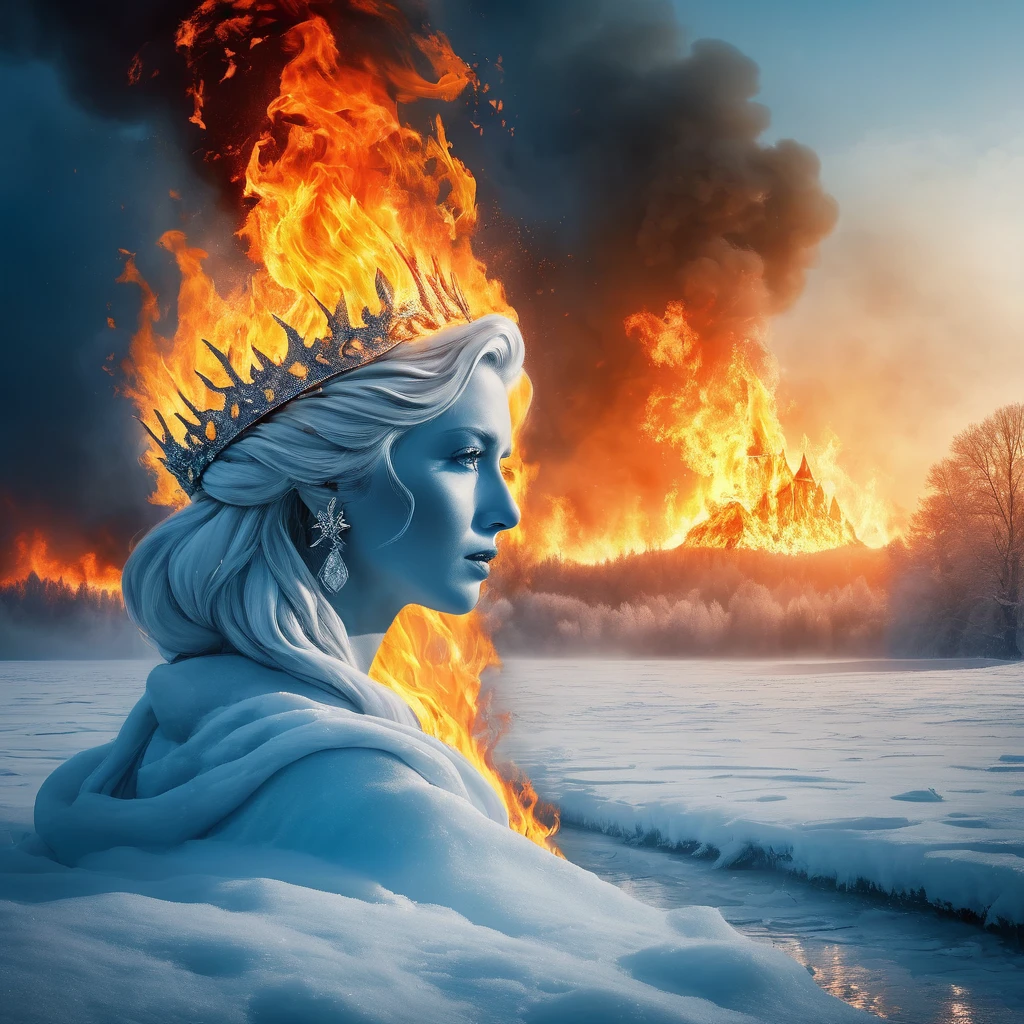 Life Documentary Artistic ultradeep focus photography, Ultimate solid masterpiece synthesized from multiple masterpieces of absolute different styles and themes with sense of humour, Free self-expression, show me the beauty of your imagination in symbolism photo surrealism style, frost and fire theme