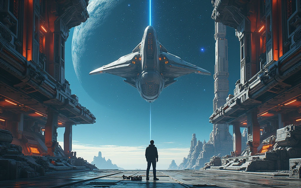 spaceships and ships in a space station with a star in the background, moebius art, noriyoshi ohrai masterpiece, moebius illustration art, moebius artwork, by Noriyoshi Ohrai, art of moebius, ralph mcquarie, ralph mcquarrie concept art, ralph mcquarrie. centered image, by Moebius, a close up of a man standing in front of a spaceship, artist katsuhiro otomo, by Philippe Druillet, geof darrow art, 8 0 s sci - fi comic art, katsuhiro otomo, geoff darrow, inspired by Philippe Druillet, kastuhiro otomo, moebius artwork