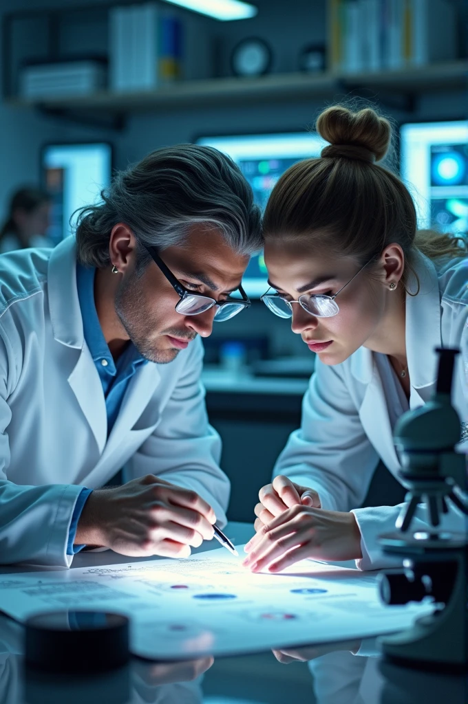 Two people researching the big bang theory
