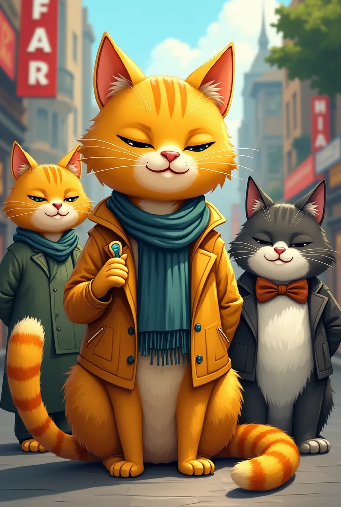 The yellow cat relies on knowledge to make money, leading other cats to make money without wearing clothes and understand the key