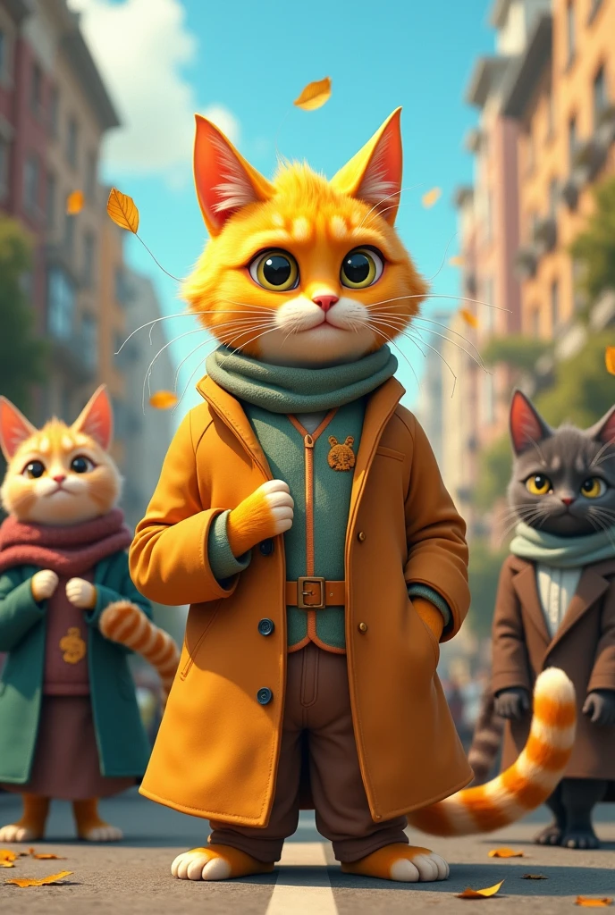 The yellow cat relies on knowledge to make money, leading other cats to make money without wearing clothes and understand the key