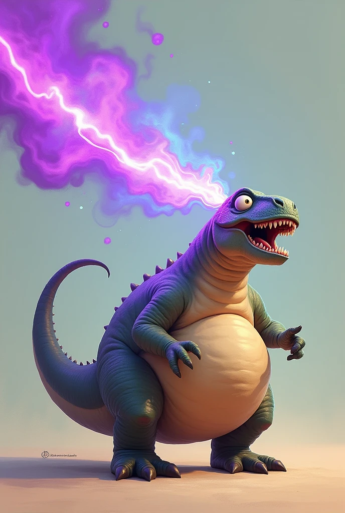 Fat dinosaur farting purple/blue laser out of the ass