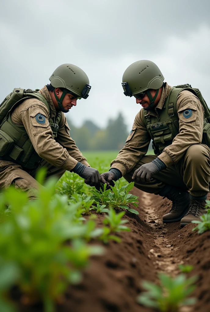 Soldiers planting plants
 