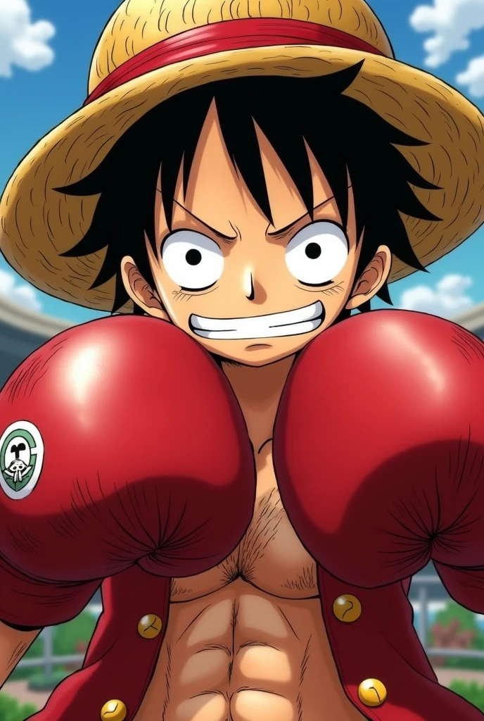monkey d. Luffy luta Boxe, dirty gym, eyeballs, straw hat, serious expression, one piece.
