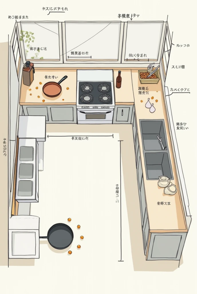 Give me a picture of easy drawing designing a kitchen layout that optimizes the use of tools for efficient egg preparation

Work Triangle: Arrange the stove, sink, and refrigerator in a triangular layout to minimize movement between these key areas.

Prep Area: Place a spacious countertop near the stove for cracking and beating eggs.

Storage: Have an accessible drawer or shelf near the prep area for storing egg-related tools like beaters, spatulas, and measuring cups.

Cooking Station: Position a non-stick skillet or frying pan close to the stove for easy cooking.

Cleaning Zone: Place the sink near the prep area for easy cleanup, with dish soap and sponges within reach.

Utensil Organizer: Use a utensil drawer or container near the prep area to keep essential tools like whisks, tongs, and ladles handy.