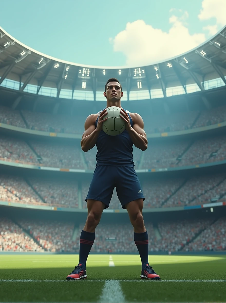 a person in the middle of stadium wearing sports clothing and ready to throw a ball, cinematic, 4k resolution