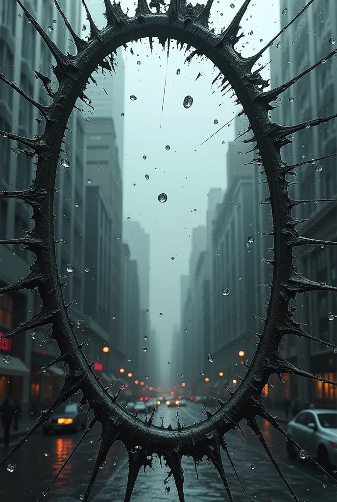 You can make an image where there is a mirror with broken edges and inside you can see a city with a not very dark shade of gray.