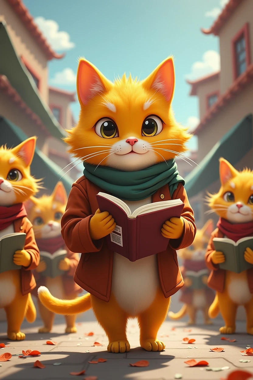 The yellow cat relies on knowledge to make money, leading other cats to wear no clothes and make money, and understands the key