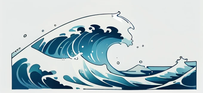 Wave design, Simple, pattern, Can draw, 美しいWave design, Japanese style、Ukiyo-e、No border、There is momentum、Monotonous colors、White background、Only waves、Full Screen、drop、round
