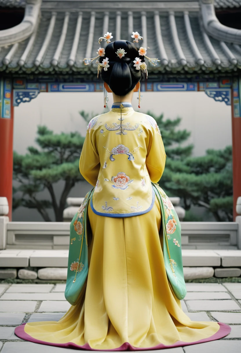 
The image of a Qing Dynasty Empress with her bare buttocks visible. The background is the stone paving outside a Chinese palace during the Qing Dynasty. Only her large buttocks are sticking out. She is either wearing underwear or not. Her protruding buttocks are floating up in the air.　　　　　　　　　　　　　　　　　　　　　　　　　　　　　　
Her hair is decorated with a large flower ornament and a large crown.　
The back of the hair is tied up and up.　Erotic Woman