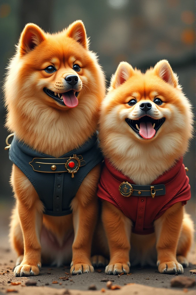 Two chow chow dogs with Kamado Tanjiro Genshin Impact