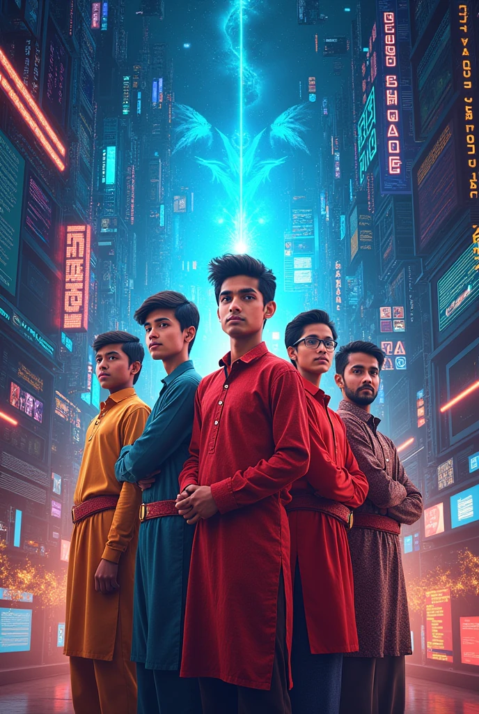 Draw a picture for Kishore Batayan Bangladesh's platform. Generation G's strength and power in terms of image. Kishore Batayan is a platform for adolescent students. Kishore Batayan works on cyber awareness, mental health and online education । Use Bangladeshi dress