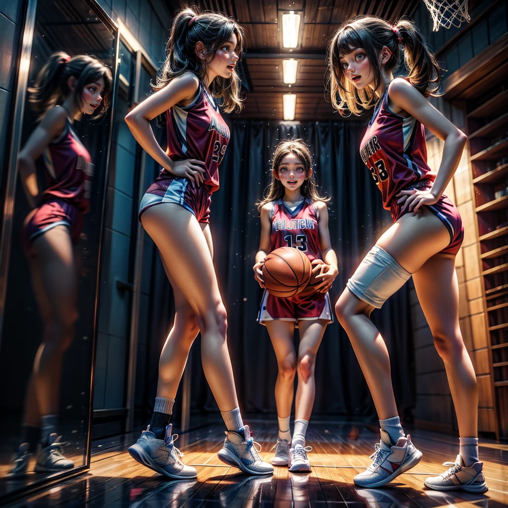 ExtremelyDetailed (((Basketball Team Girls in a row:1.4))), Childish perfect face, Reflective Eyes, Detailed(Delicate Clothing textures), Corrected Leg to Foot Line, Corrected Perfect Hand, Dynamic Joyful Expressions LifeLike Rendering, ((Specular Reflection:1.28)), TopQuality 8K Ultra-detailed masterpiece (ProfessionalPhoto:1.37)(Acutance:0.8),(Luminism:1.22), ((Changing Clothes Exposed Underwear))