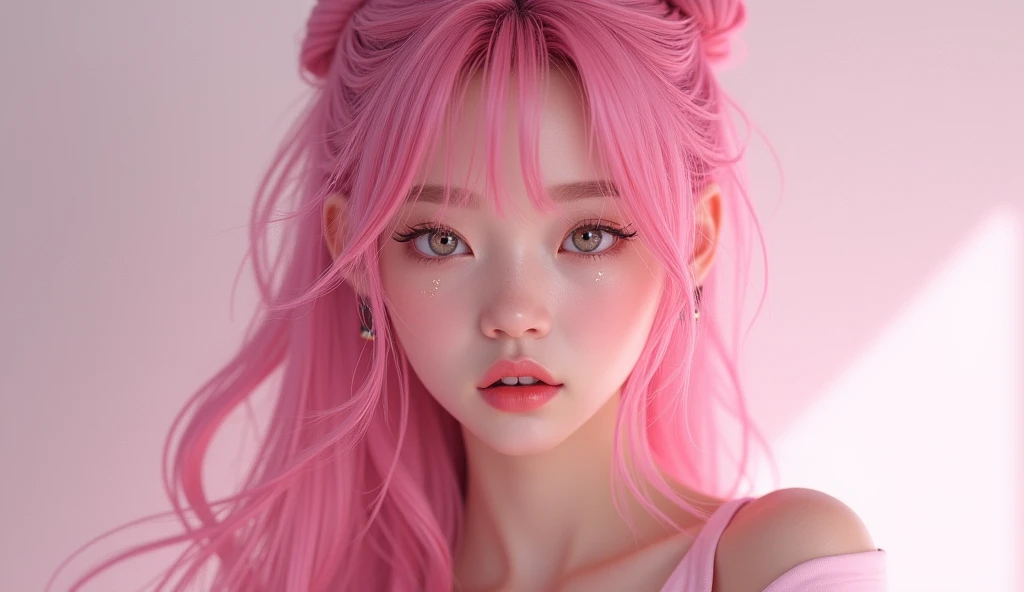 Pink kpop cover cute realistic girl 
