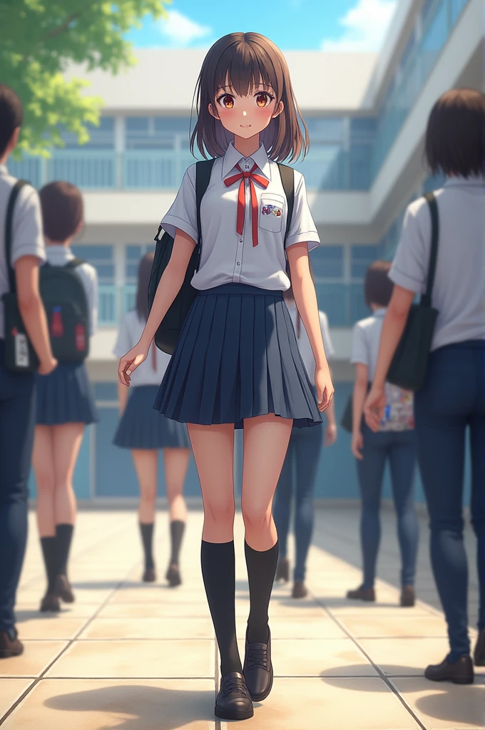 A high school girl with muscular calves