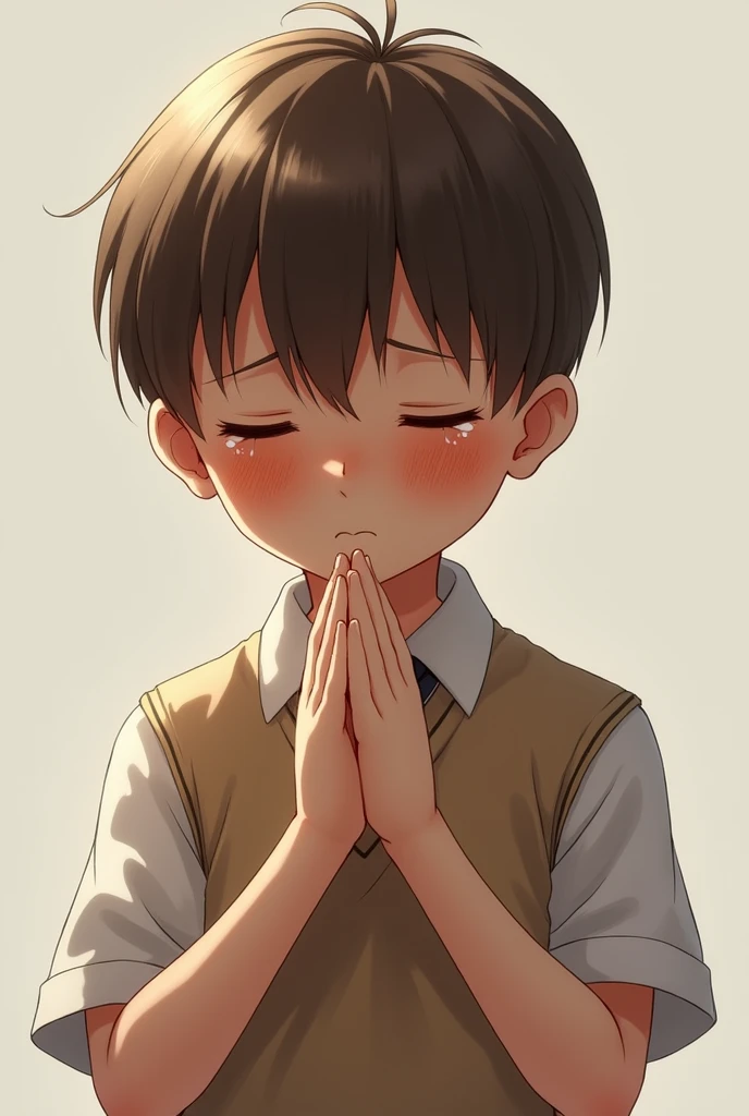 boy、pray、tears、Brown Hair、Short Hair、uniform