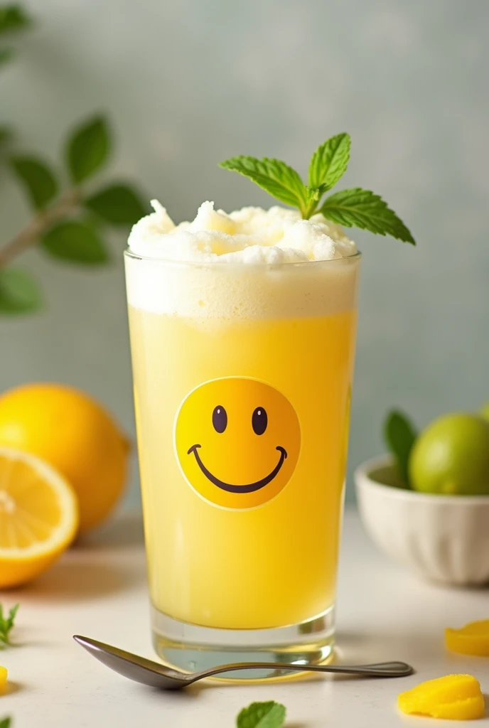 fun photo of a lassi with a smiley face sticker