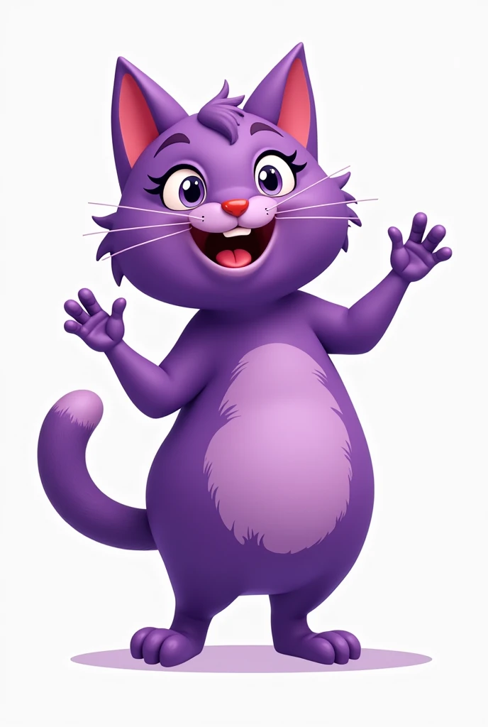The talkative purple cat is happy and dancing. Talking will make you rich. Purple cat knows how to communicate emotions.