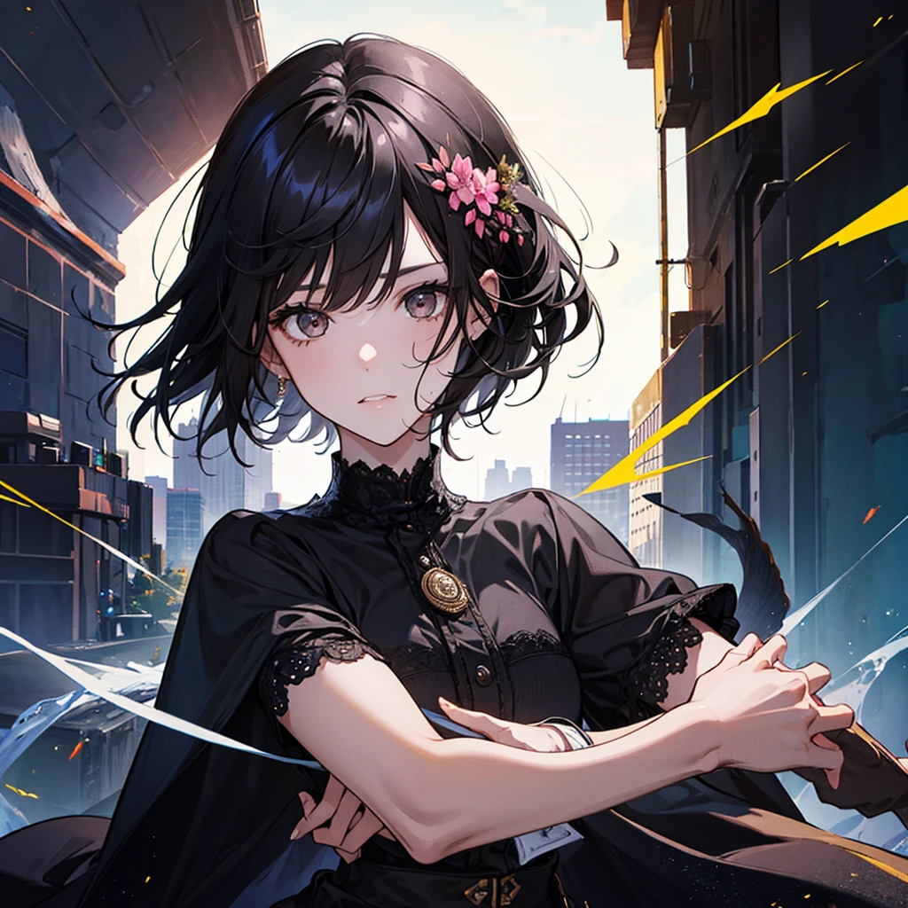Girl from, black hair,Brown eyes, short