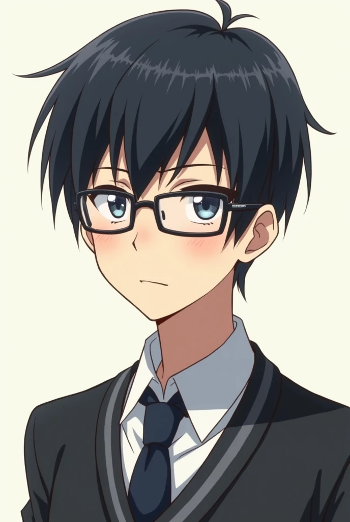 anime boy with glasses serious