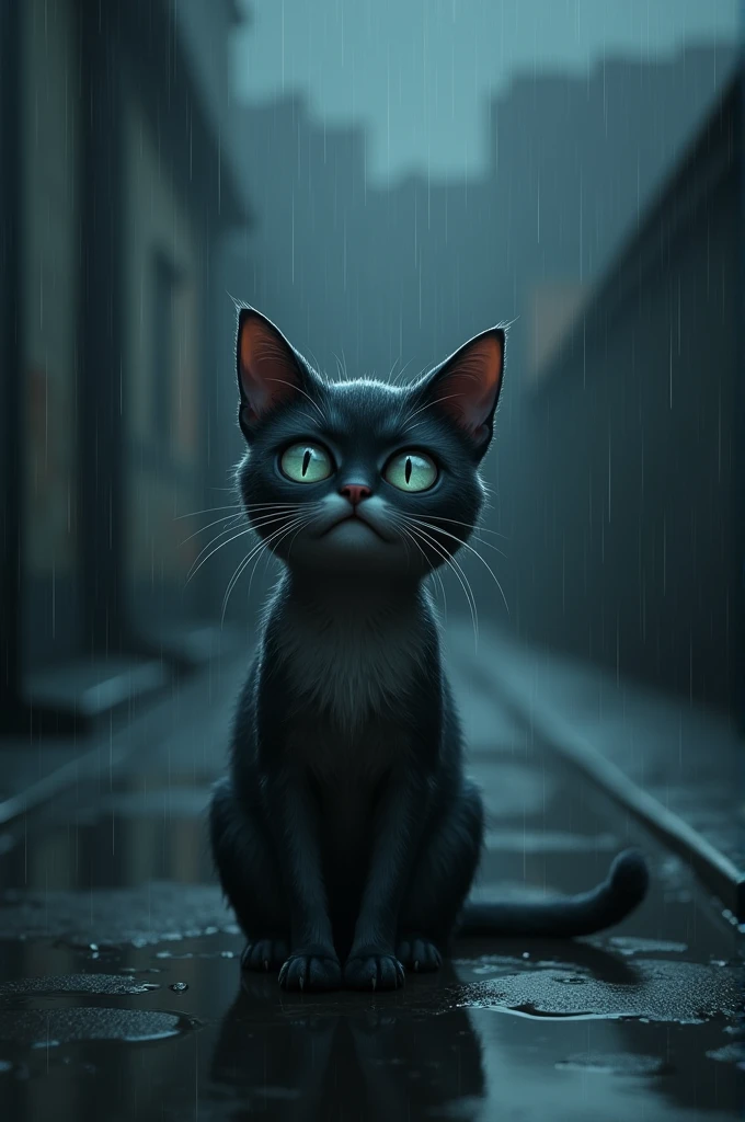 sad cat crying in rain painly