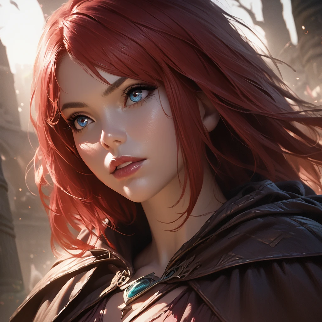 a red-haired witch, beautiful detailed eyes, beautiful detailed lips, extremely detailed eyes and face, long eyelashes, female witch, magic, enchantress, spellcaster, arcane powers, occult, dark fantasy, mysterious, moody lighting, dramatic shadows, cinematic, (best quality, 4k, 8k, highres, masterpiece:1.2), ultra-detailed, (realistic, photorealistic, photo-realistic:1.37), fantasy art, digital painting, concept art