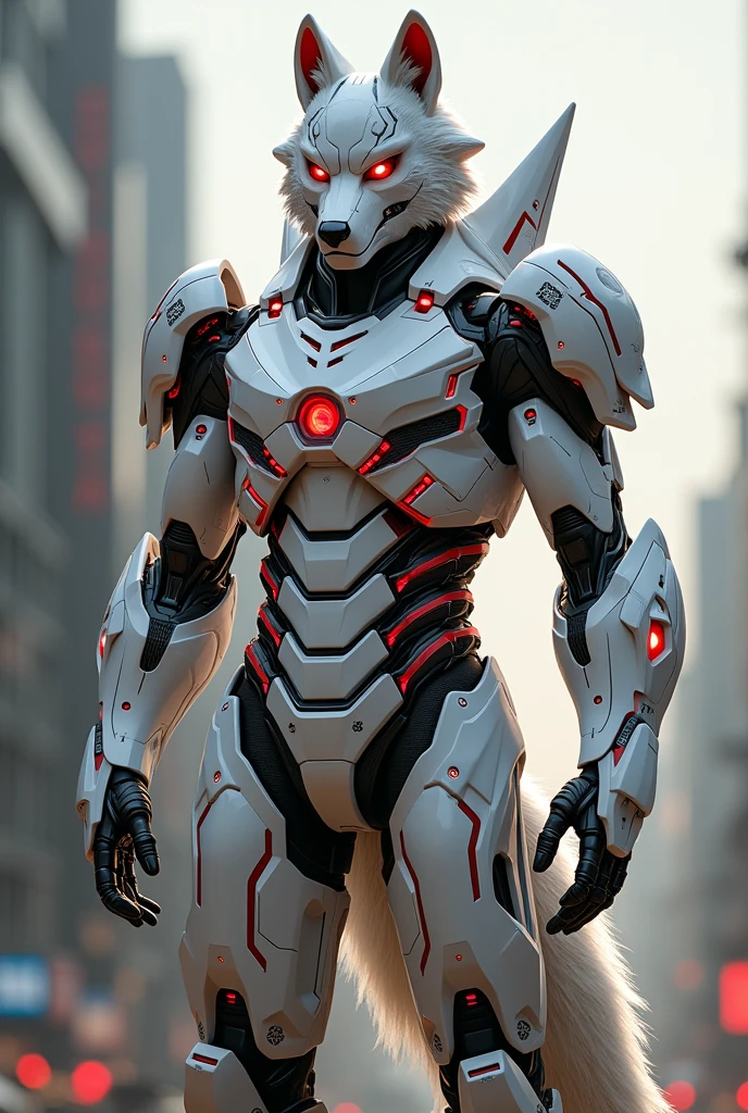 The white and red Ironman suit with anthropomorphic wolf design