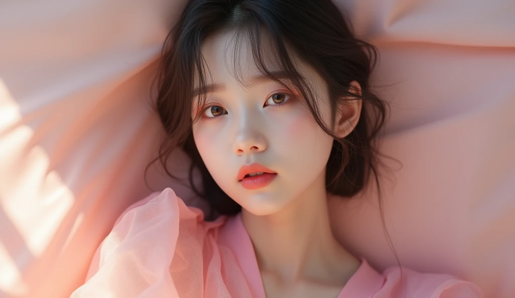 Pink realistic kpop cover 1 girl dressed in tender pink 