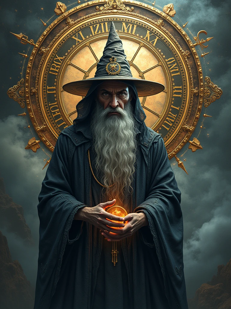 Create wizard tattoo design with clock behind 4k