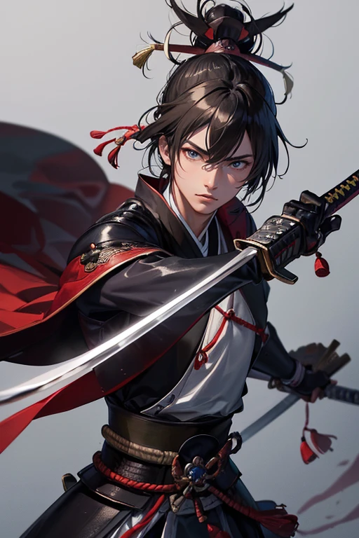 (Highest quality、 8k 、masterpiece、High resolution)、Japanese Samurai、1. Man、Master swordsman of the Edo period、Musashi Miyamoto、Dual-wielding master、Holding a sword in both hands、Official Art、Detailed
