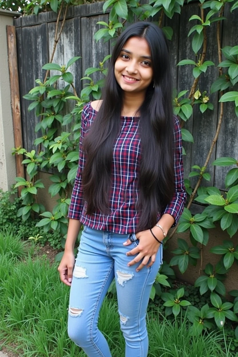 beautiful cute young attractive indian teenage girl, village girl, 18 years old, cute, Instagram model, long black_hair, colorful hair, indian, big breasts, little smiling, smooth face very realistic