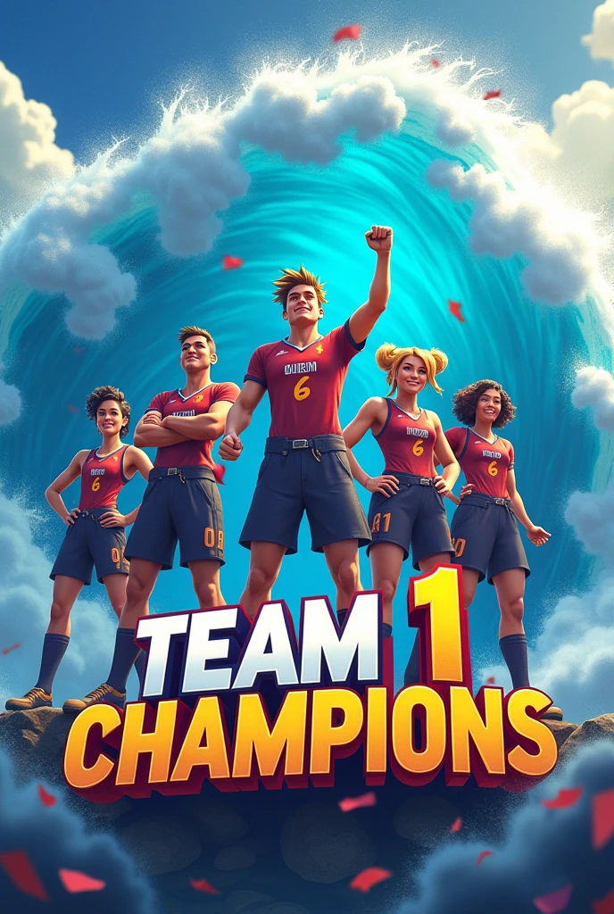 Team 1 champions with name “team 1” big
Team 1 nice better
Peoples see that , add on wave
