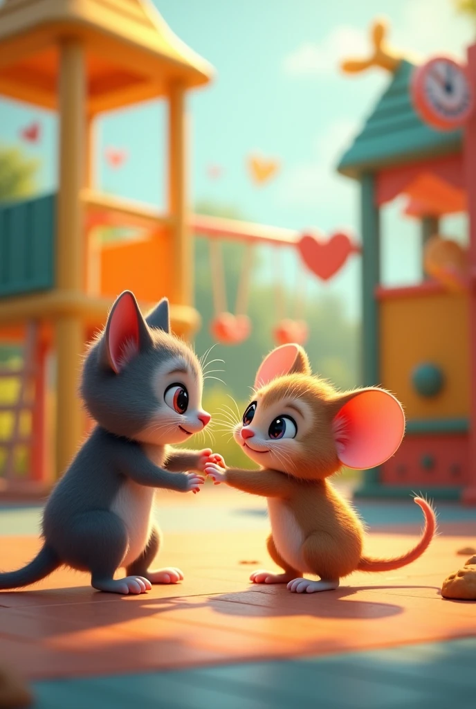 Mouse on the cat and open eyes theme environment play ground inside puppy love puppy scene