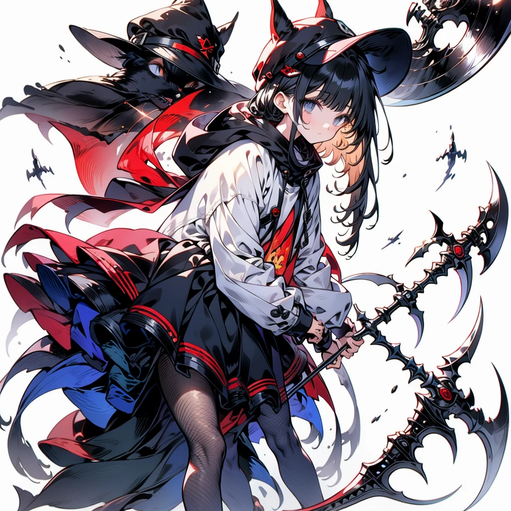 Fishnet tights, Fairy, One girl, thief, dark, military scythe,